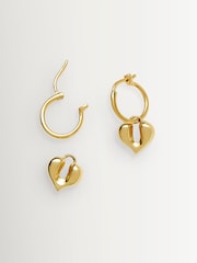 Missoma Gold Tone Molten Heart Charm Hoop Earrings - Image 2 of 3