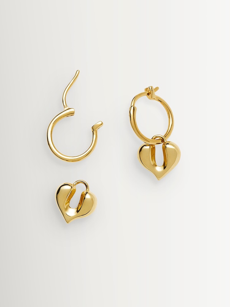 Missoma Gold Tone Molten Heart Charm Hoop Earrings - Image 2 of 3 Missoma Gold Tone Molten Heart Charm Hoop Earrings - Image 2 of 3