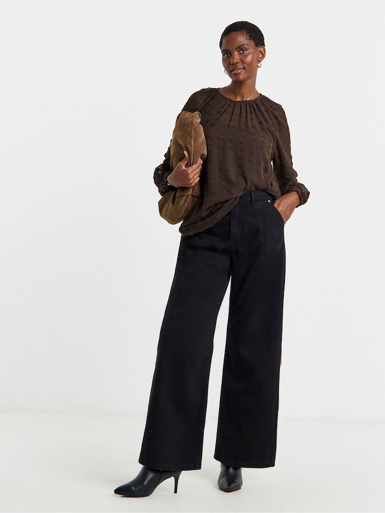 JD Williams Brown Dobby Raglan Blouse - Image 1 of 4 JD Williams Brown Dobby Raglan Blouse - Image 1 of 4