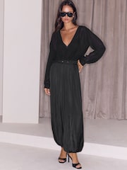 Lipsy Black Chiffon Long Sleeve Bodysuit - Image 1 of 6