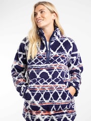 Weird Fish Blue Marl Pikard 1/4 Zip Printed Cosy Fleece - Image 1 of 7