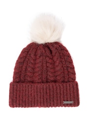 Weird Fish Red Allerton Cable Knit Bobble Hat - Image 3 of 5