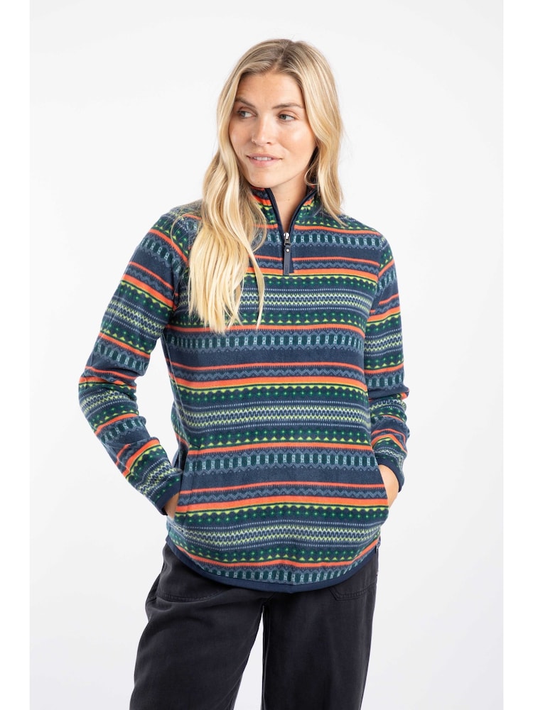 Weird Fish Blue Reena 1/4 Zip Printed Micro Fleece - Image 1 of 7 Weird Fish Blue Reena 1/4 Zip Printed Micro Fleece - Image 1 of 7