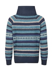 Weird Fish Blue Annecy Fair Isle Roll Neck Jumper - Image 8 of 8