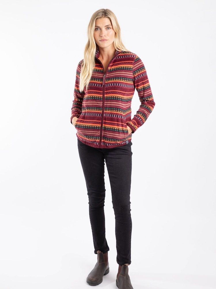 Weird Fish Red Rochelle Full Zip Printed Micro Fleece - Image 1 of 8 Weird Fish Red Rochelle Full Zip Printed Micro Fleece - Image 1 of 8