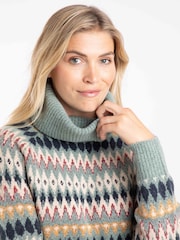 Weird Fish Green Annecy Fair Isle Roll Neck Jumper - Image 1 of 7