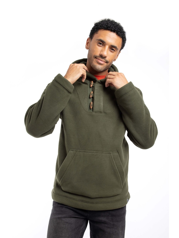 Weird Fish Green Inglewood Button Neck Grid Fleece Hoodie - Image 1 of 8 Weird Fish Green Inglewood Button Neck Grid Fleece Hoodie - Image 1 of 8