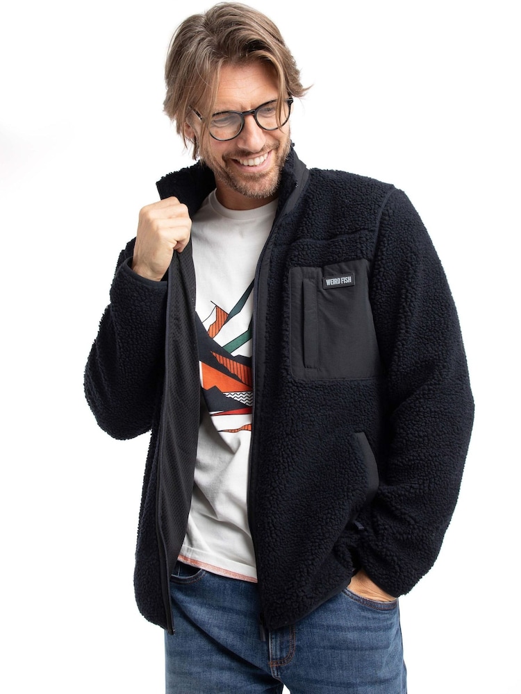 Weird Fish Navy Blue Fletcher Full Zip Borg Fleece - Image 1 of 7 Weird Fish Navy Blue Fletcher Full Zip Borg Fleece - Image 1 of 7
