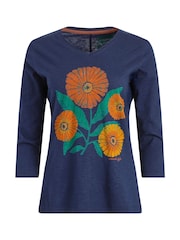 Weird Fish Blue Flower Power Front Print 3/4 Sleeve Graphic T-Shirt - Image 5 of 6