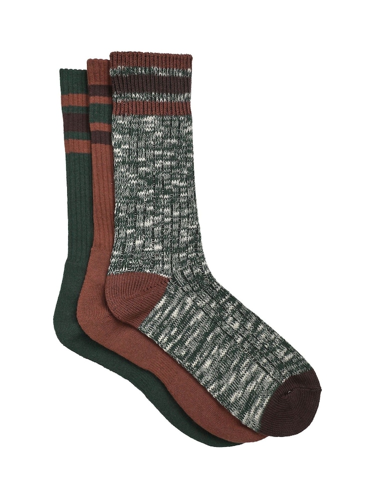 Weird Fish Orange Fernvale Striped Boot Socks 3 Pack - Image 1 of 5 Weird Fish Orange Fernvale Striped Boot Socks 3 Pack - Image 1 of 5