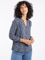 Weird Fish Light Blue Brooke Printed V-Neck Jersey Blouse - Image 1 of 7