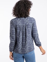 Weird Fish Light Blue Brooke Printed V-Neck Jersey Blouse - Image 2 of 7