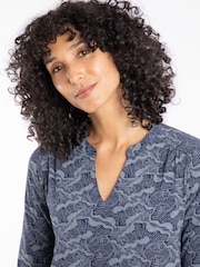 Weird Fish Light Blue Brooke Printed V-Neck Jersey Blouse - Image 4 of 7