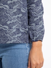 Weird Fish Light Blue Brooke Printed V-Neck Jersey Blouse - Image 5 of 7