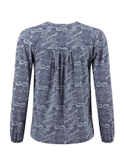 Weird Fish Light Blue Brooke Printed V-Neck Jersey Blouse - Image 7 of 7