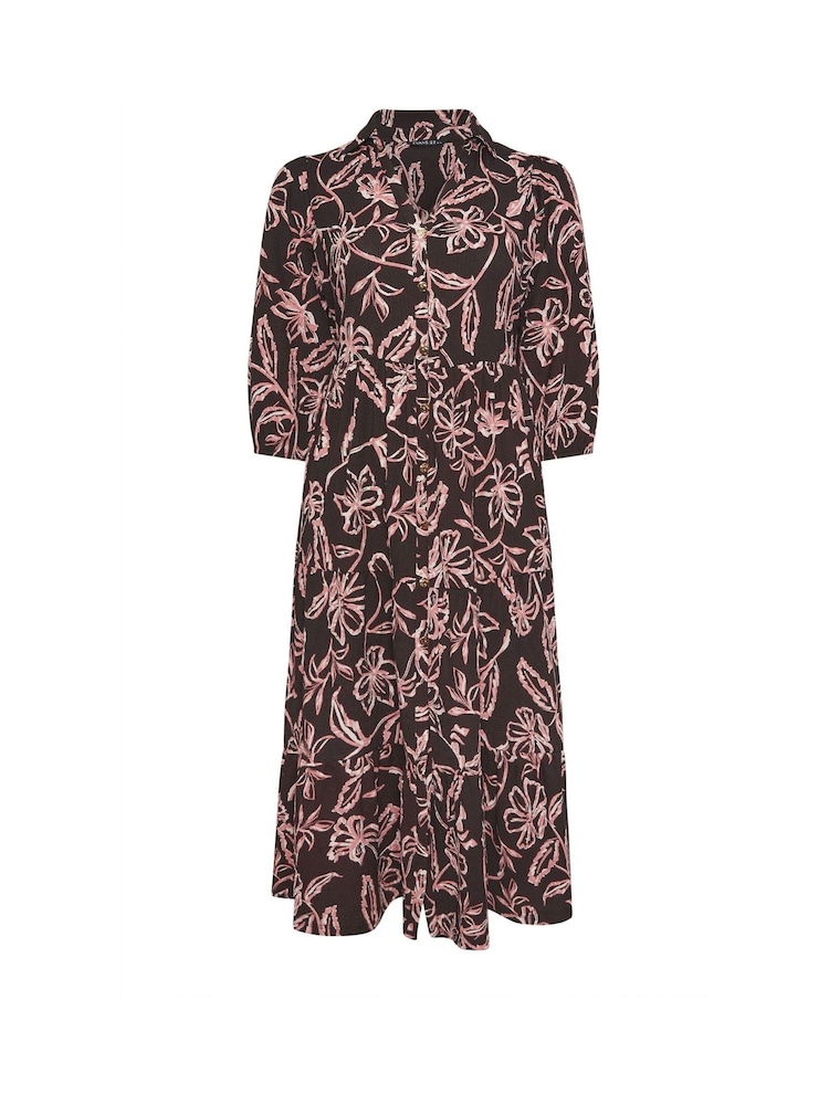 Evans Brown Jersey Floral Midi Shirt Dress - Image 2 of 2