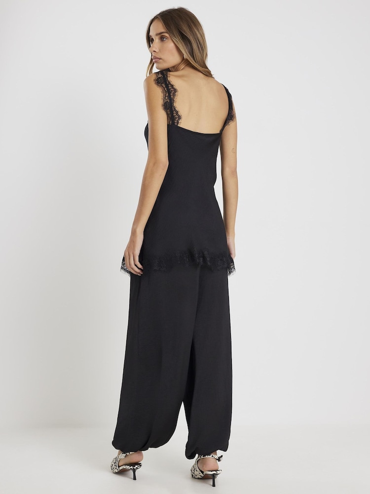 River Island Black Satin High Waisted Balloon Leg Trousers - Image 2 of 4