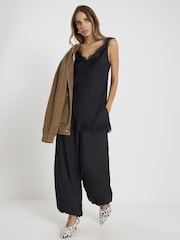 River Island Black Satin High Waisted Balloon Leg Trousers - Image 4 of 4