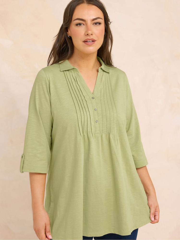 Evans Green Pintuck Slub Henley Top - Image 1 of 5 Evans Green Pintuck Slub Henley Top - Image 1 of 5