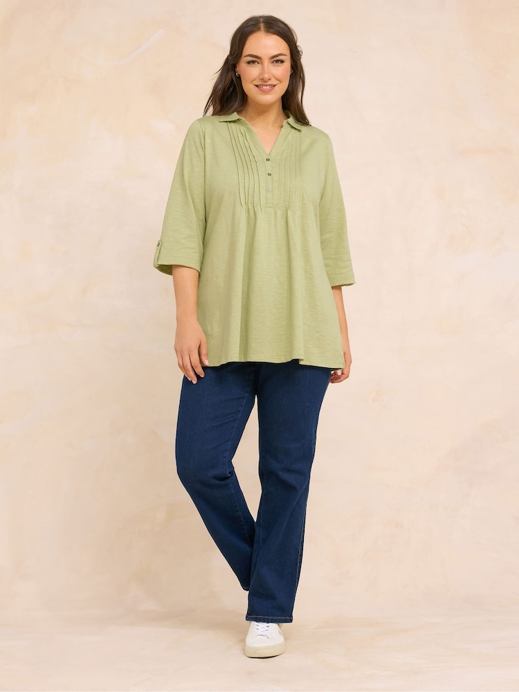 Evans Green Pintuck Slub Henley Top - Image 2 of 5 Evans Green Pintuck Slub Henley Top - Image 2 of 5