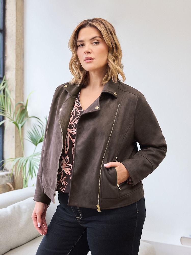 Evans Brown Suedette Bomber Jacket - Image 1 of 2