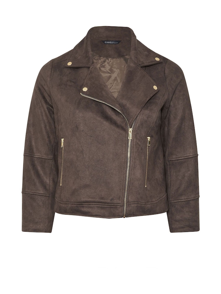Evans Brown Suedette Bomber Jacket - Image 2 of 2