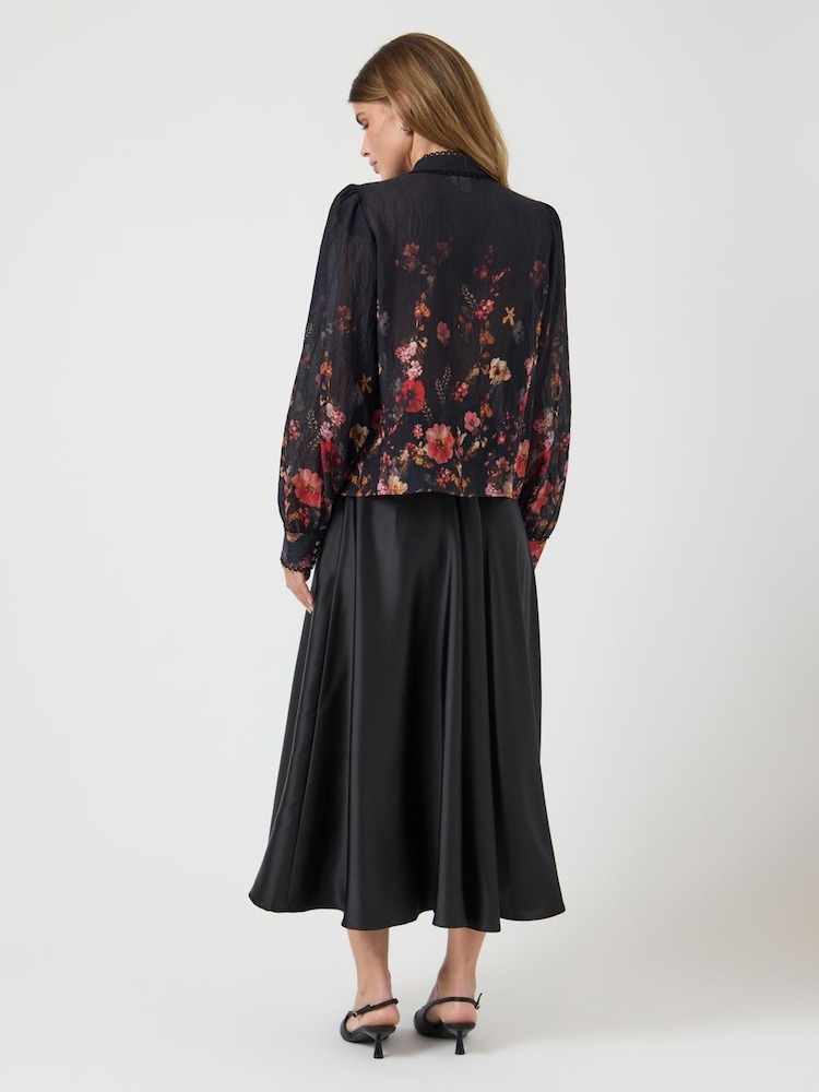 Y.A.S Floral Pattern Long Sleeve Black Shirt - Image 2 of 4 Y.A.S Floral Pattern Long Sleeve Black Shirt - Image 2 of 4
