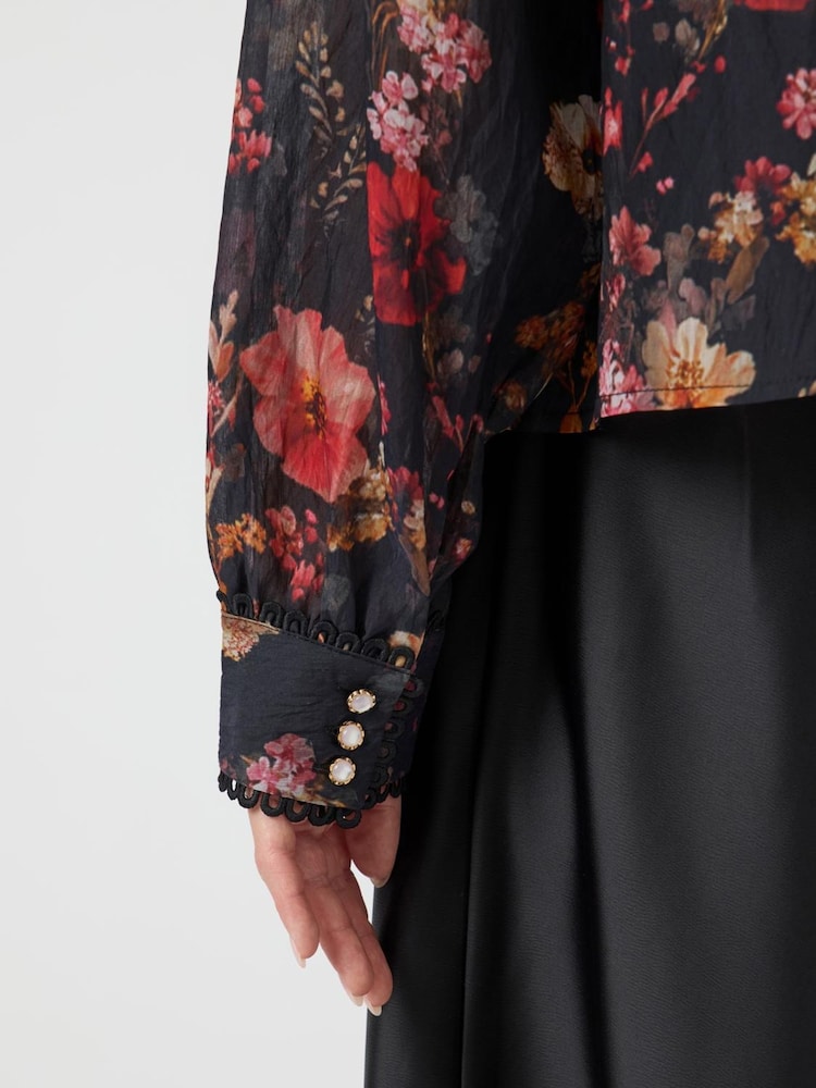 Y.A.S Floral Pattern Long Sleeve Black Shirt - Image 4 of 4 Y.A.S Floral Pattern Long Sleeve Black Shirt - Image 4 of 4