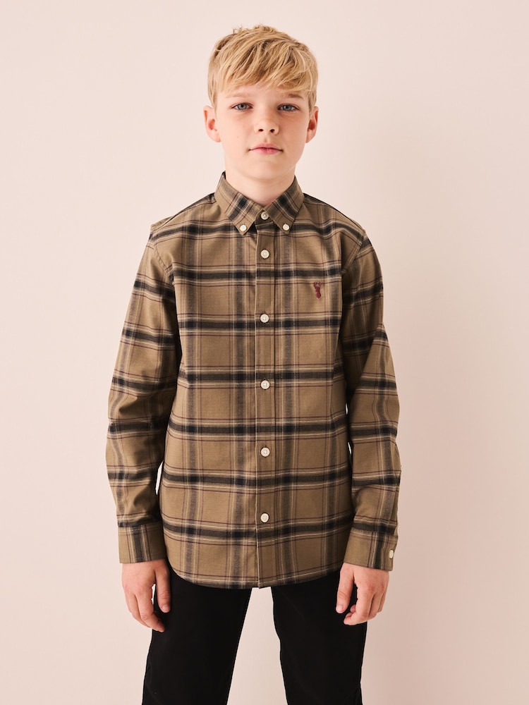 Chocolate Brown Check Single Oxford Shirt (3-16yrs) - Image 1 of 8