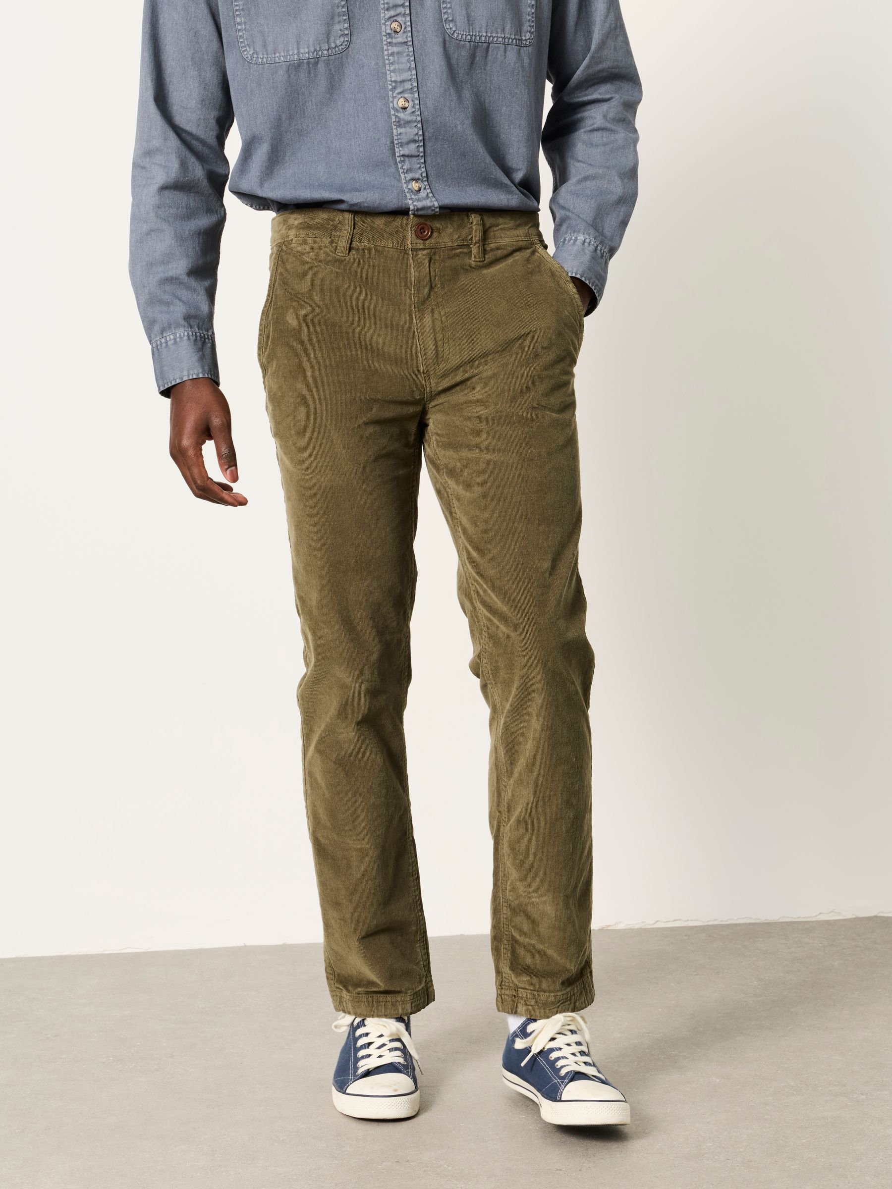 Fatface Khaki Green Straight Cord Chino Trousers
