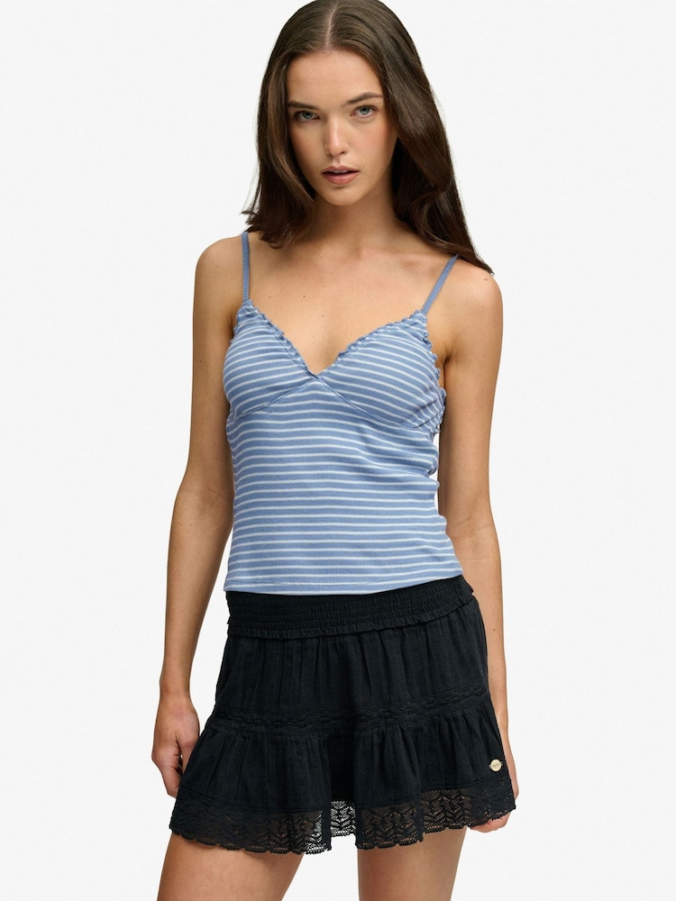Superdry Light Blue Light Blue Stripe Waffle Cami Top - Image 1 of 7
