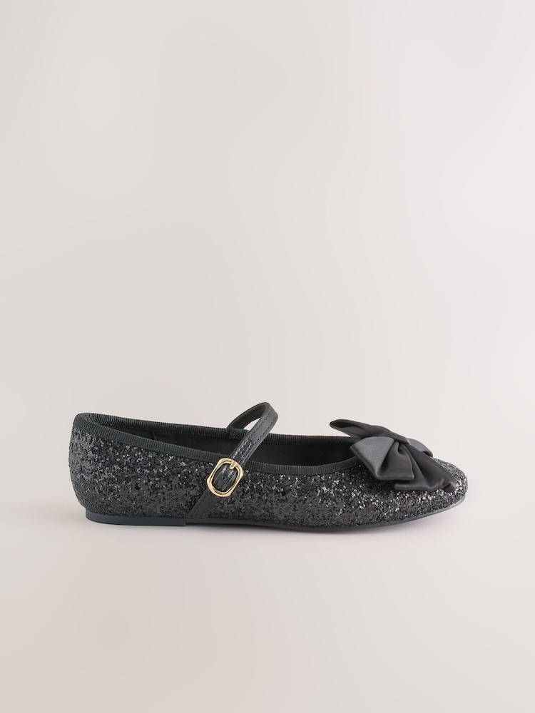 Black Glitter Standard Fit (F) Bow Mary Jane Shoes - Image 2 of 6 Black Glitter Standard Fit (F) Bow Mary Jane Shoes - Image 2 of 6