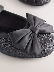 Black Glitter Standard Fit (F) Bow Mary Jane Shoes - Image 3 of 6