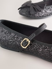 Black Glitter Standard Fit (F) Bow Mary Jane Shoes - Image 4 of 6