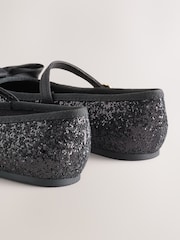 Black Glitter Standard Fit (F) Bow Mary Jane Shoes - Image 5 of 6