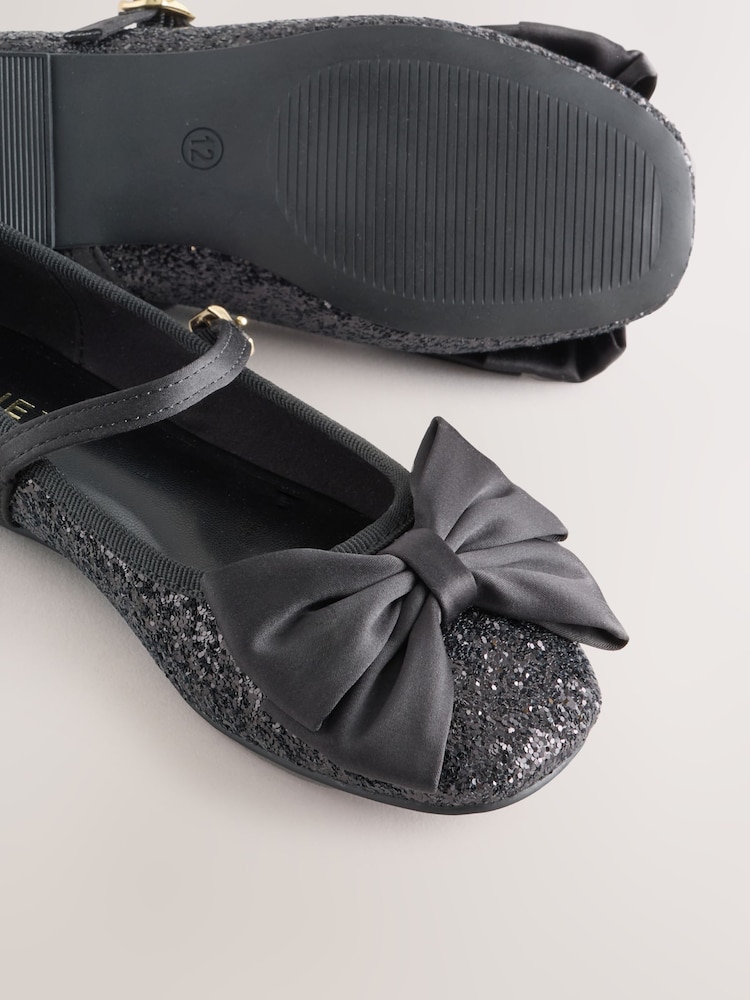 Black Glitter Standard Fit (F) Bow Mary Jane Shoes - Image 6 of 6 Black Glitter Standard Fit (F) Bow Mary Jane Shoes - Image 6 of 6