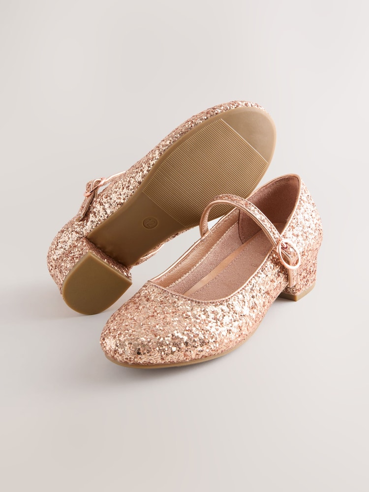 Rose Gold Glitter Heeled Mary Jane Shoes - Image 5 of 5 Rose Gold Glitter Heeled Mary Jane Shoes - Image 5 of 5