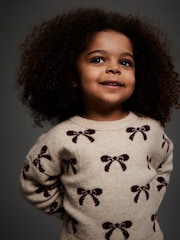 Name It Beige Bow Detail Knitted Jumper - Image 2 of 4