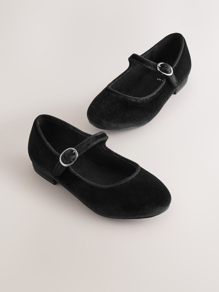 Black Velour Standard Fit (F) Heeled Mary Jane Shoes - Image 1 of 5 Black Velour Standard Fit (F) Heeled Mary Jane Shoes - Image 1 of 5