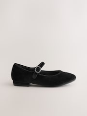 Black Velour Standard Fit (F) Heeled Mary Jane Shoes - Image 2 of 5