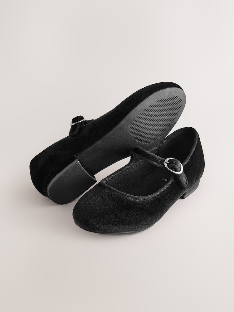 Black Velour Standard Fit (F) Heeled Mary Jane Shoes - Image 5 of 5 Black Velour Standard Fit (F) Heeled Mary Jane Shoes - Image 5 of 5