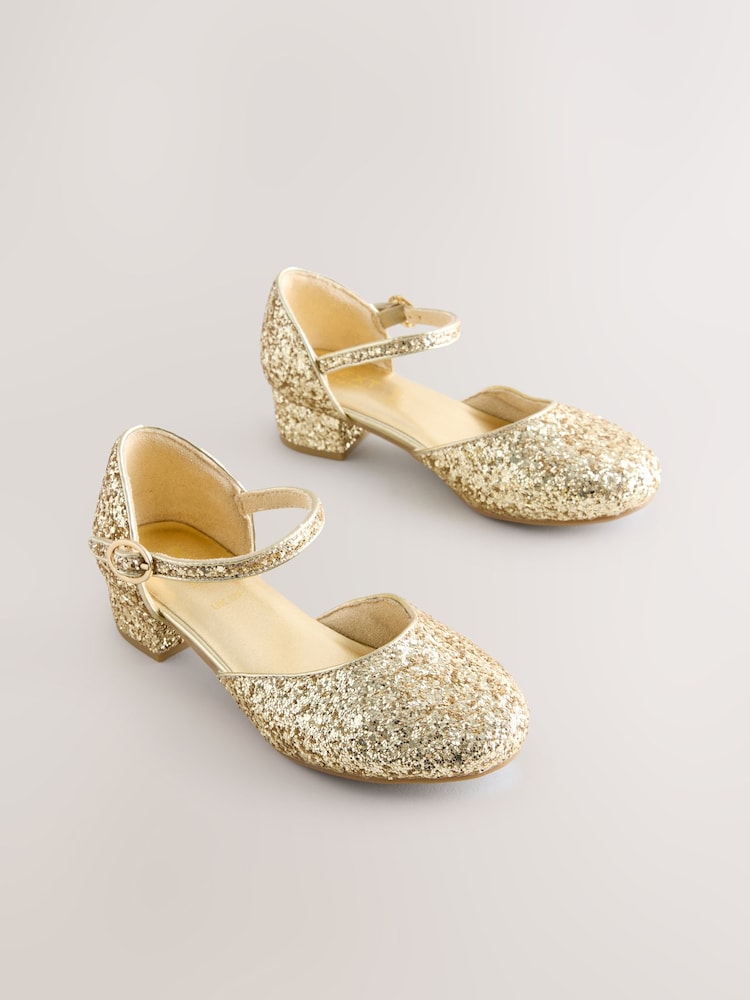 Gold Chunky Glitter Standard Fit (F) Two Part Heeled Shoes - Image 1 of 5 Gold Chunky Glitter Standard Fit (F) Two Part Heeled Shoes - Image 1 of 5