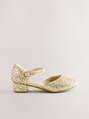 Gold Chunky Glitter Standard Fit (F) Two Part Heeled Shoes - Image 2 of 5