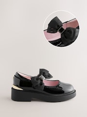 Baker by Ted Baker Back to School Organza Side Bow Mary Jane Black Shoes - Image 1 of 6