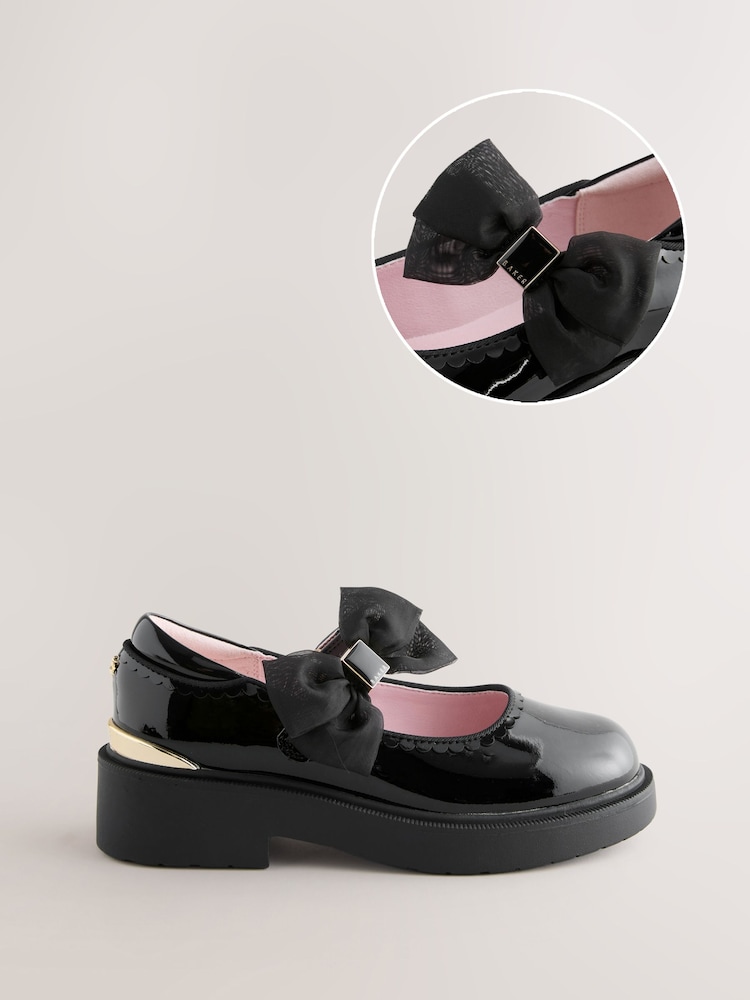 Baker by Ted Baker Back to School Organza Side Bow Mary Jane Black Shoes - Image 1 of 6
