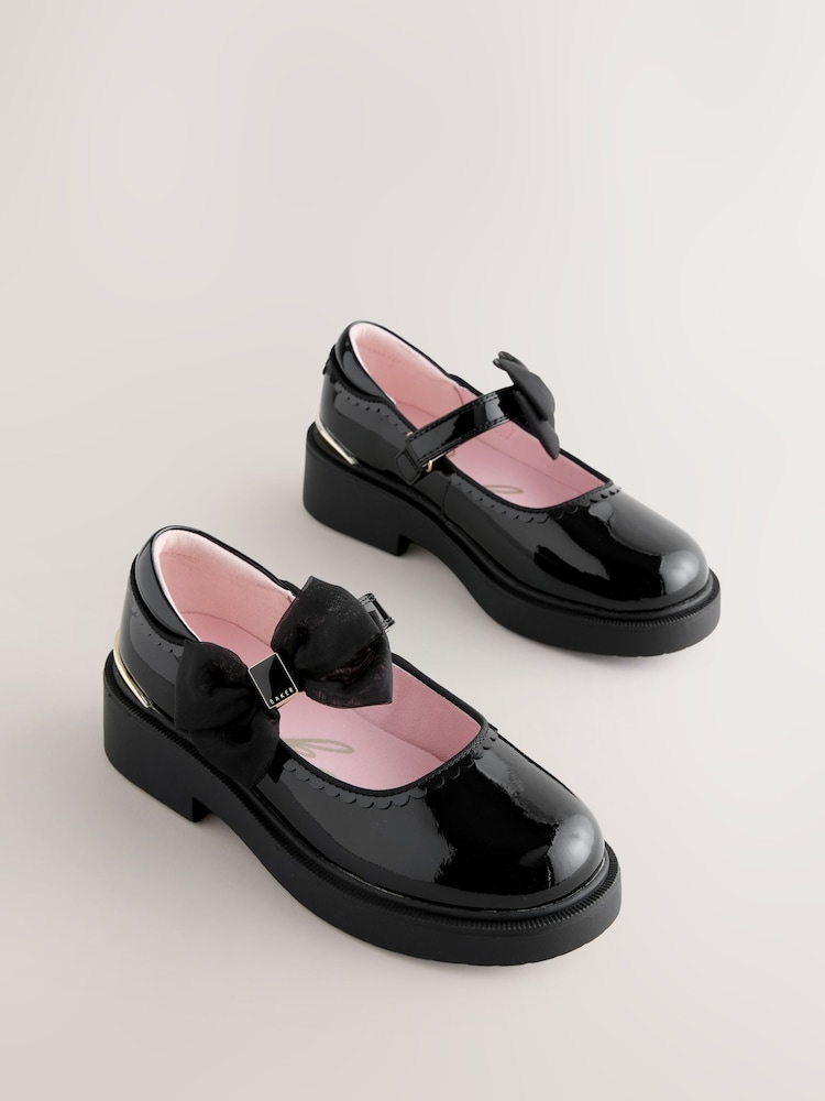 Baker by Ted Baker Back to School Organza Side Bow Mary Jane Black Shoes - Image 2 of 6
