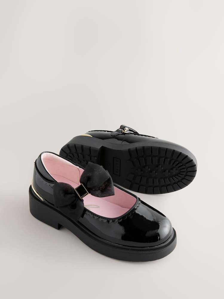 Baker by Ted Baker Back to School Organza Side Bow Mary Jane Black Shoes - Image 6 of 6