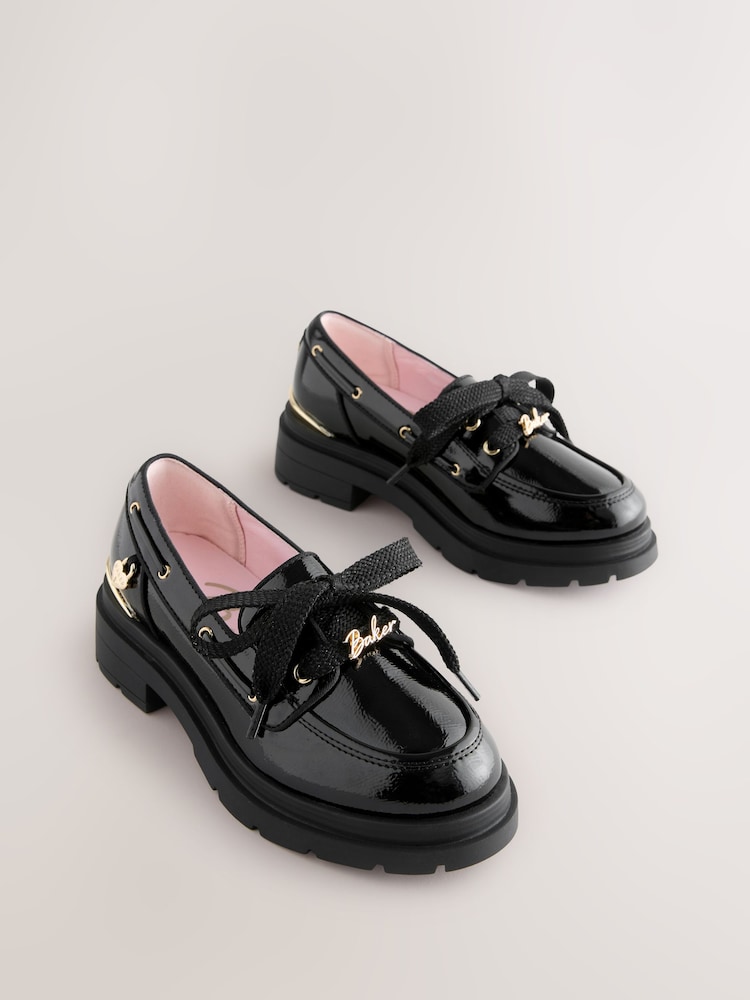 Baker by Ted Baker Back to School Patent Chunky Boat Shoe Black Loafers - Image 1 of 6