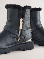 Baker by Ted Baker Faux Fur Trim Embossed Biker Black Boots - Image 4 of 6