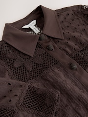 Chocolate Brown N. Premium Crochet Patchwork Short Sleeve Shirt - Image 7 of 8